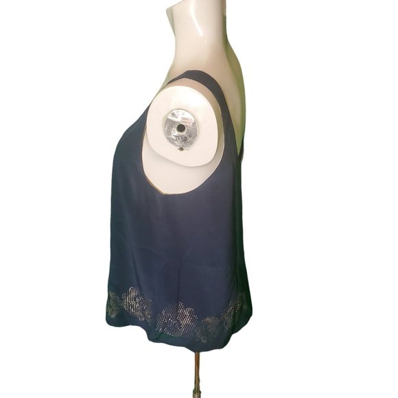 Gold Hawk Navy & Cream Lasercut Double Layer Silk Tank Top Camisole sz S - Picture 2 of 5